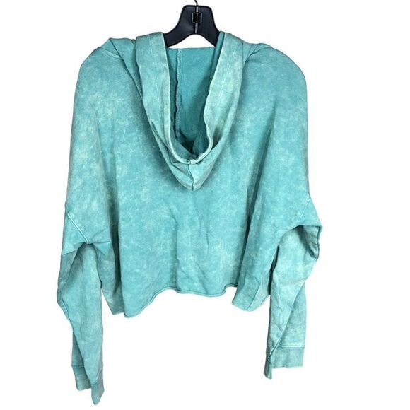 DKNY Hoodie Drawstring Cropped Green Yellow Tie Dye Left Chest Logo Pullover XL - Picture 15 of 15